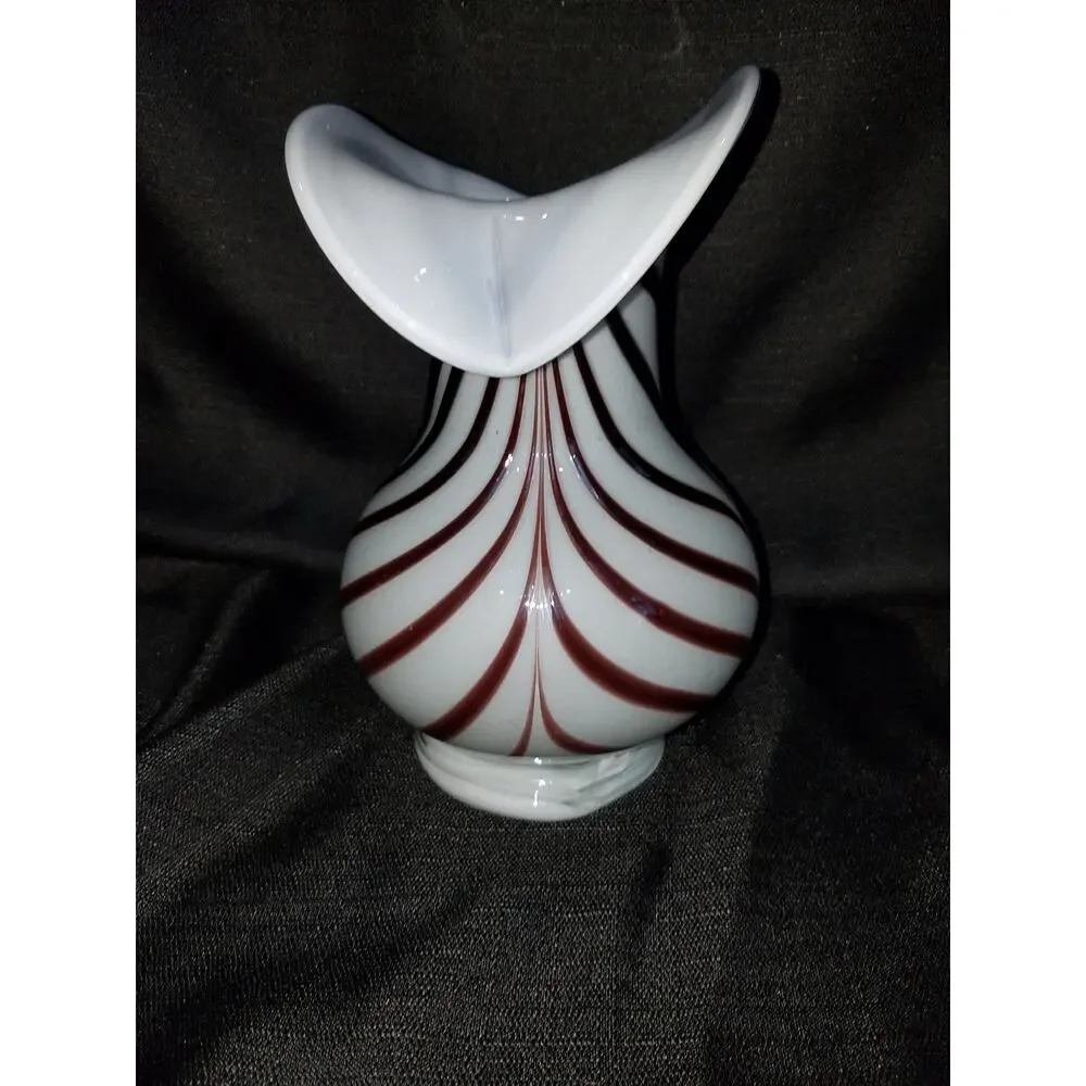 Vintage Hand-blown White & Dark Cherry Vase